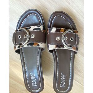 Franko Sarto Brown Leather/Faux Animal Hair Clogs/Wedges - Size 8.5